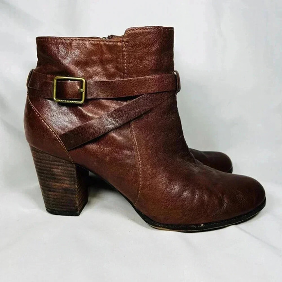 Cole Haan Grand OS Size 11B Boots Brown Leather Block Heel Buckle - Picture 4 of 12